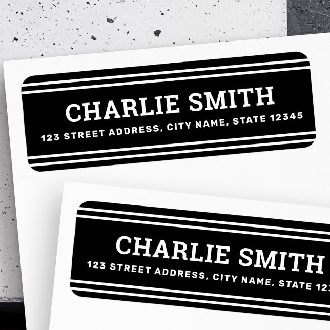 Modern white lines black return address label (Modern white lines black return address label)