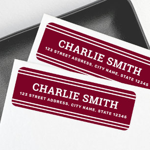 Modern white lines burgundy return address label