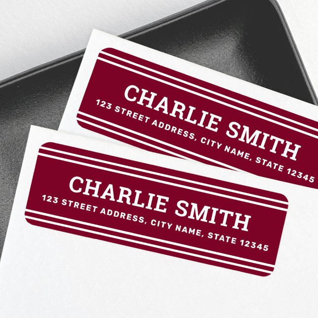 Modern white lines burgundy return address label (Modern white lines burgundy return address label)