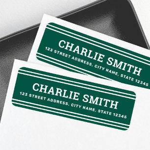 Modern white lines forest green return address label
