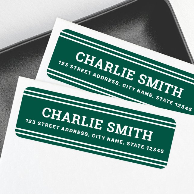 Modern white lines forest green return address label (Modern white lines forest green return address label)
