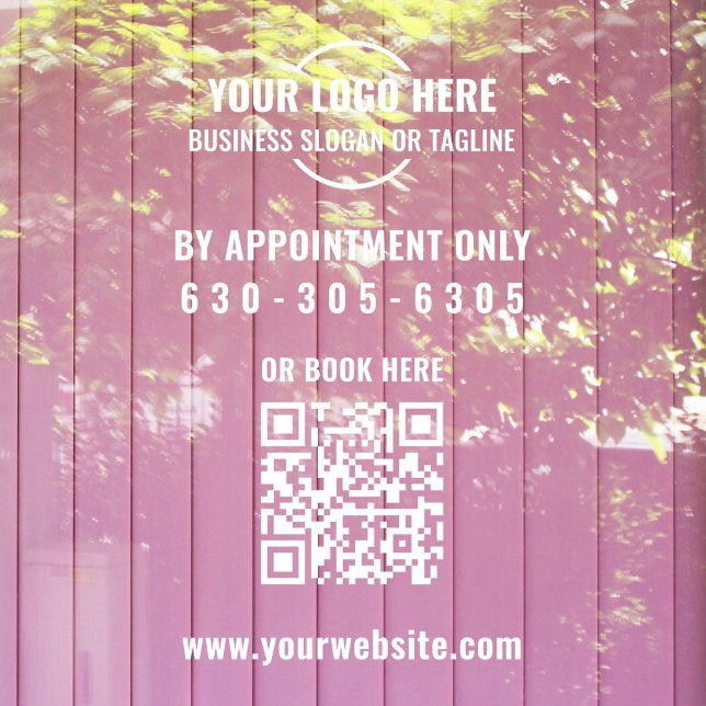 Modern White Logo QR Code By Appointment Only (Stylish, modern white QR Code business opening times "By Appointment only" window cling with logo.)