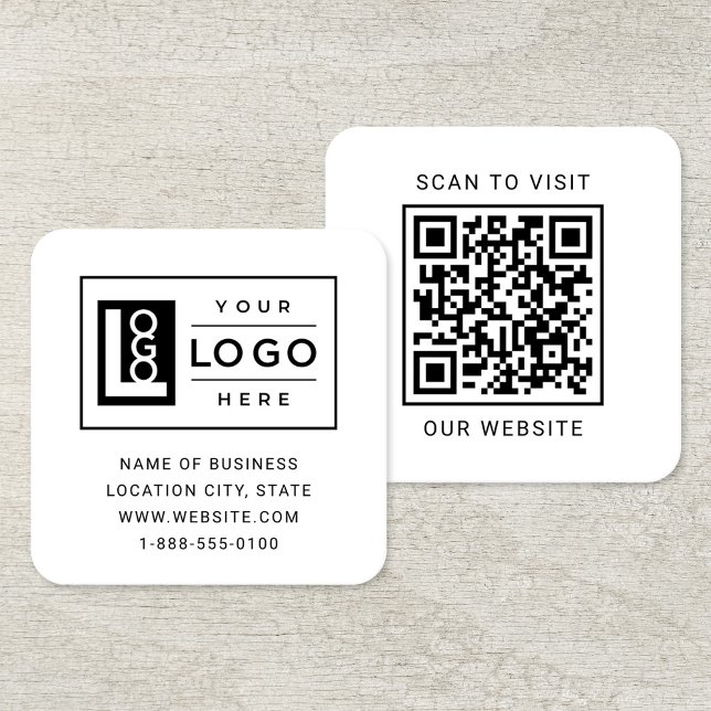 Modern White Logo QR Code Scan Website Square Business Card (Creator Uploaded)
