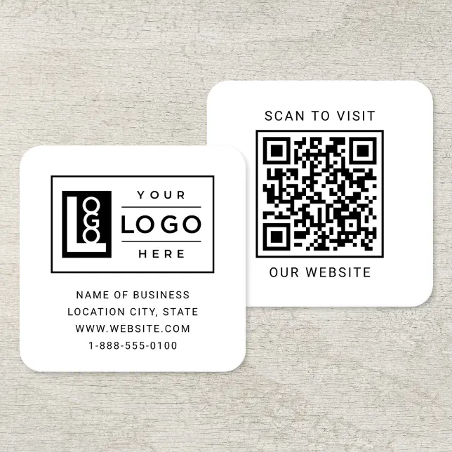 Modern White Logo QR Code Scan Website Square Business Card | Zazzle