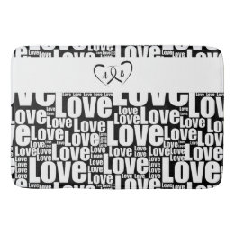 Modern White Love Typography & Entwined Hearts Bath Mat