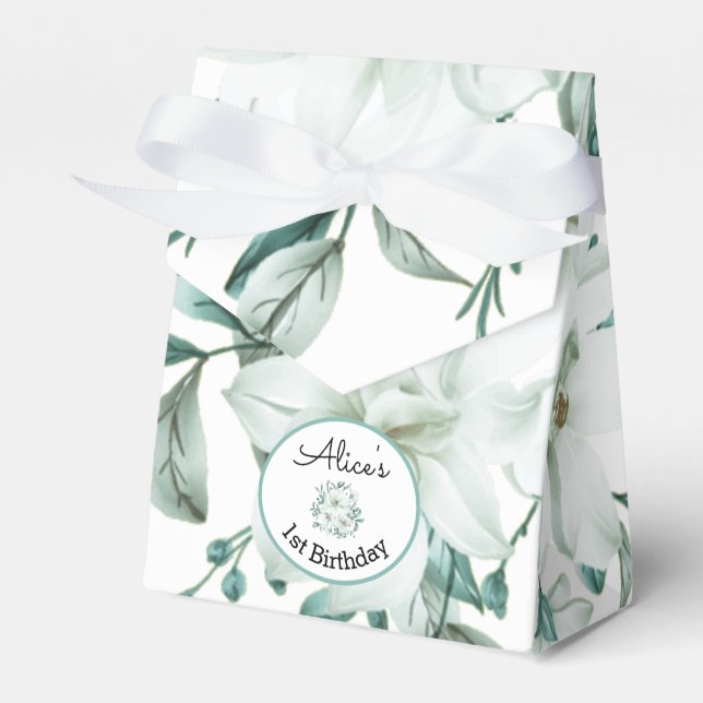 Modern White Magnolia Greenery Birthday Favour Box (Front Side)