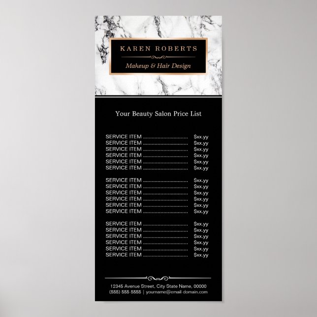 Modern White Marble Beauty Salon Price List Poster (Front)