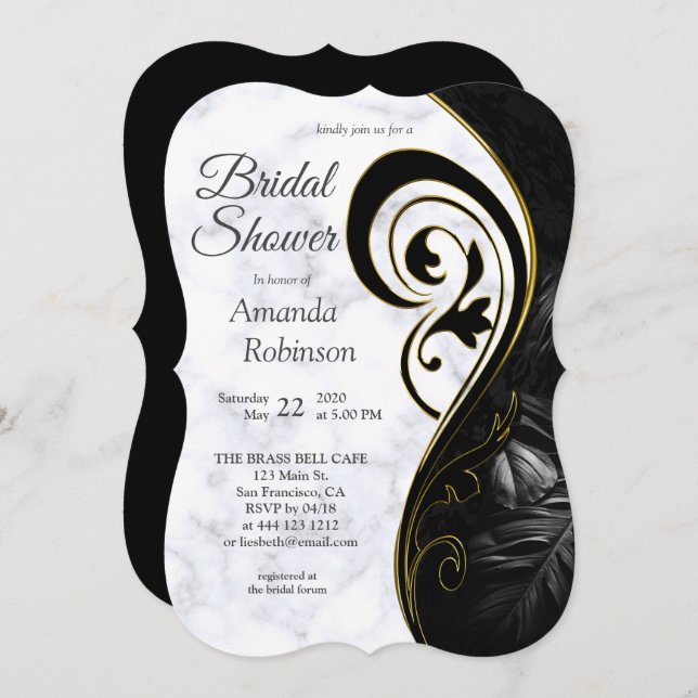 Modern White - Marble Black Abstract Invitation (Front/Back)