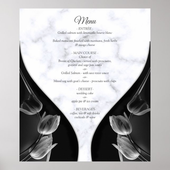 Modern White - Marble Black Abstract Menu Poster (Front)