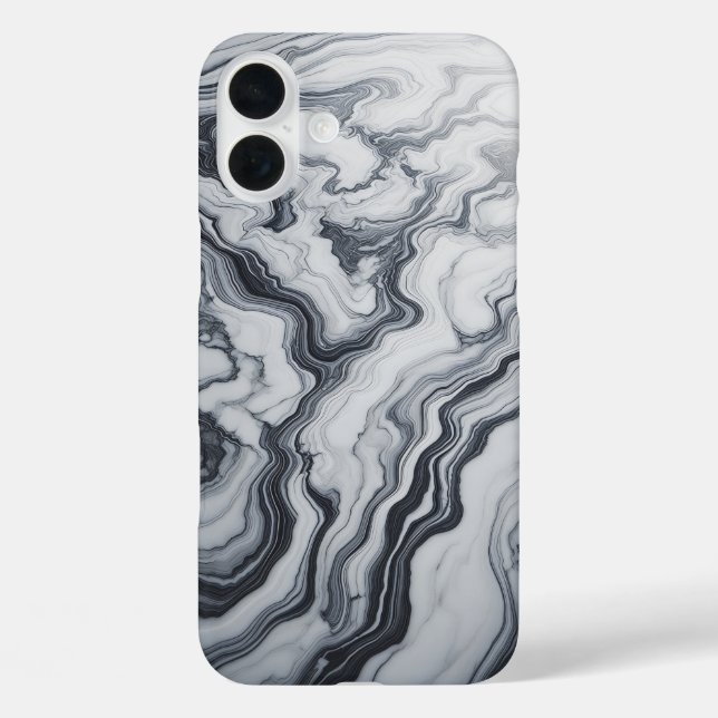 Modern White Marble Case - Elegant Black Flowing  (Back)