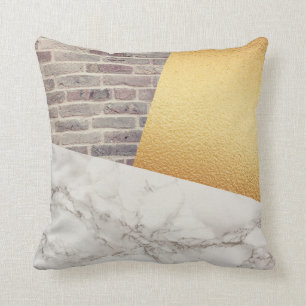 Modern White Marble Gold Foil Brick Wall Texture Cushion