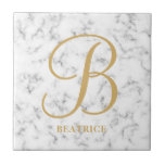Modern white marble gold typography name monogram ceramic tile<br><div class="desc">Modern white marble gold typography name monogram</div>