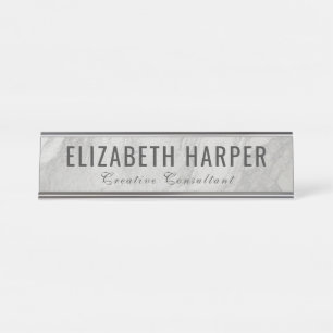 Modern White Marble & Grey Professional Custom Desk Name Plate