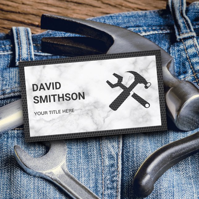 Modern White Marble Handyman Auto Repair Mechanic Business Card (Creator Uploaded)