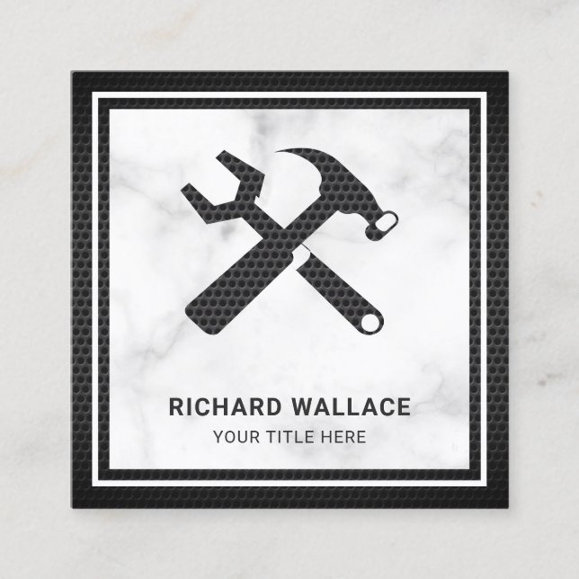 Modern White Marble Handyman Auto Repair Mechanic Square Business Card (Front)