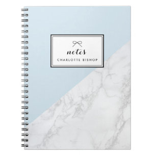 Modern White Marble Light Blue Custom Notebook