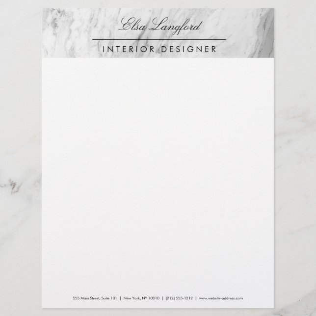 Modern White Marble Luxury Designer Custom Letterhead (Front)