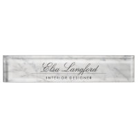Modern White Marble Luxury Designer Desk Nameplate