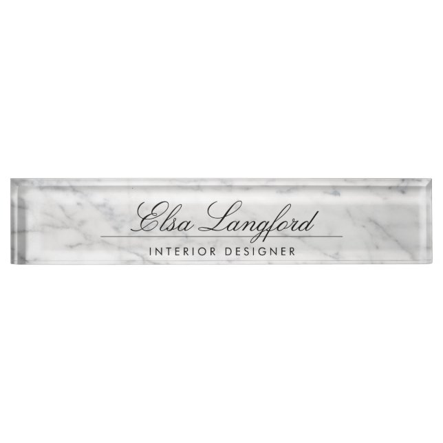 Modern White Marble Luxury Designer Desk Nameplate (Front)
