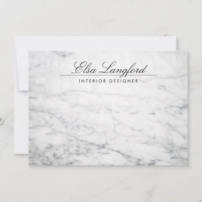 Modern White Marble Luxury Designer Flat Notecard (Front)
