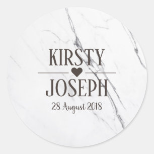 Modern White Marble Monogram Wedding Sticker