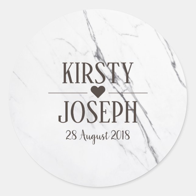 Modern White Marble Monogram Wedding Sticker (Front)