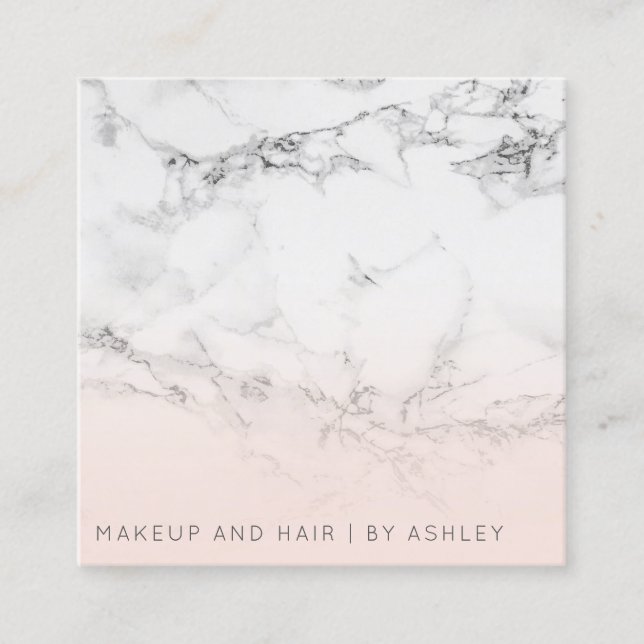 Modern white marble ombre makeup professional square business card (Front)