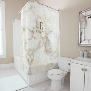 Modern white marble pattern family monogram name shower curtain