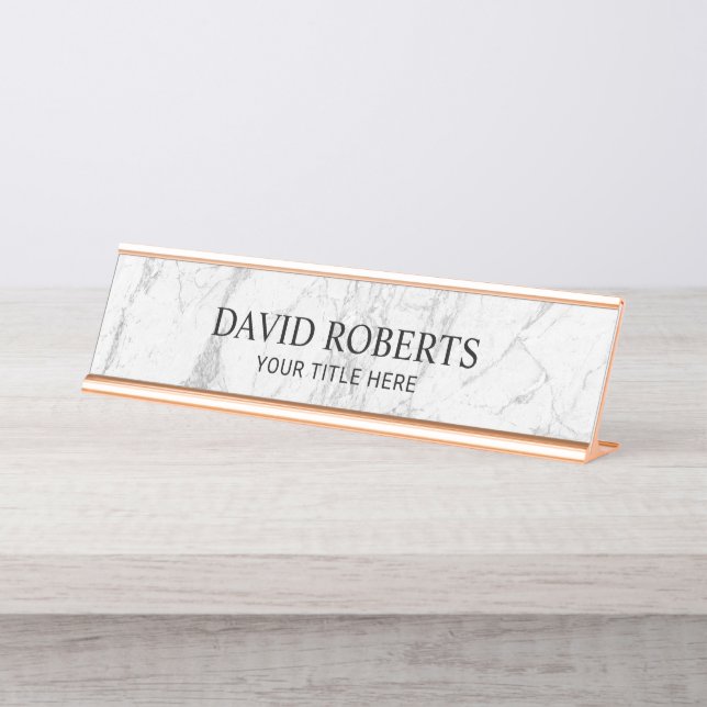 Modern White Marble Professional Desk Name Plate (Front)