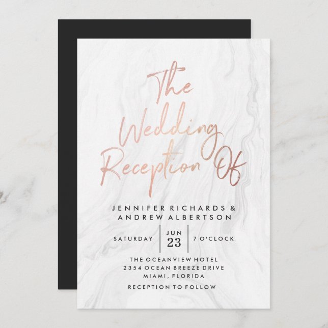 Modern White Marble Rose Gold Script | Wedding Invitation (Front/Back)