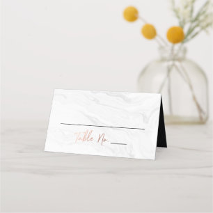Modern White Marble Rose Gold Script   Wedding Place Card