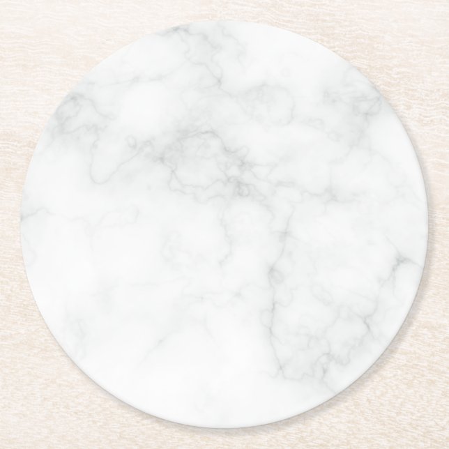 Modern White Marble Round Paper Coaster (Front)