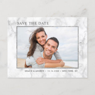 Modern White Marble Save the Date Announcement Postcard