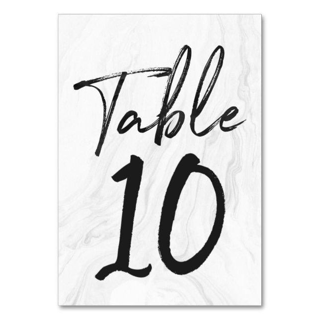 Modern White Marble Script | Table Number Card 10 (Front)