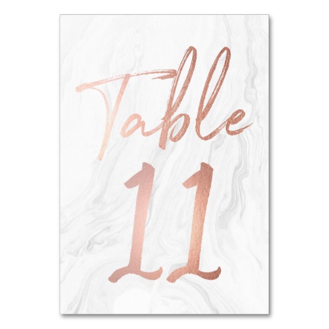 Modern White Marble Script | Table Number Card 11 (Front)