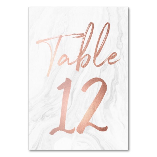 Modern White Marble Script | Table Number Card 12 (Front)