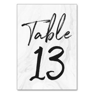 Modern White Marble Script   Table Number Card 13