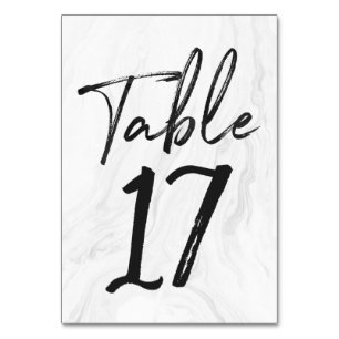 Modern White Marble Script   Table Number Card 17
