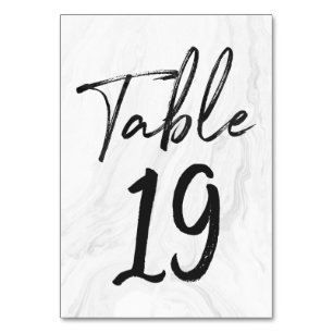 Modern White Marble Script   Table Number Card 19