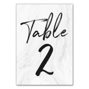 Modern White Marble Script   Table Number Card 2