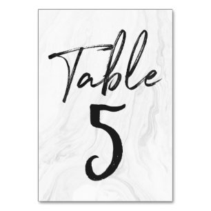 Modern White Marble Script   Table Number Card 5