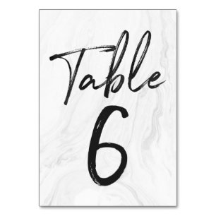 Modern White Marble Script   Table Number Card 6