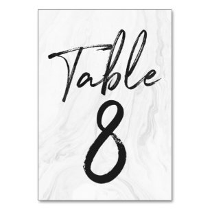 Modern White Marble Script   Table Number Card 8