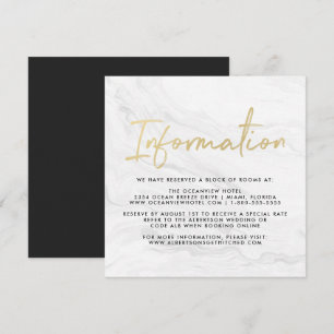 Modern White Marble Script Wedding Information Invitation