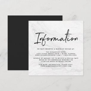 Modern White Marble Script Wedding Information Invitation