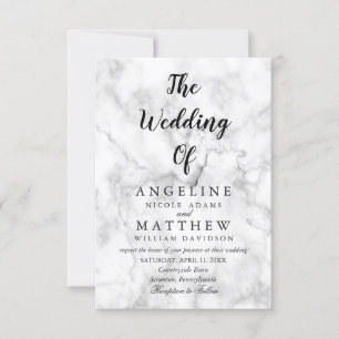 Modern White Marble Script Wedding Invitation