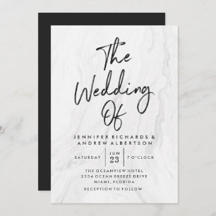Modern White Marble Script Wedding Invitation