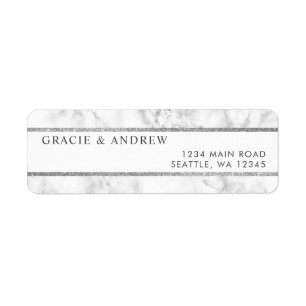 Modern White Marble Silver Glitter Return Address Label
