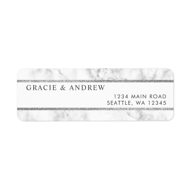 Modern White Marble Silver Glitter Return Address Label (Front)