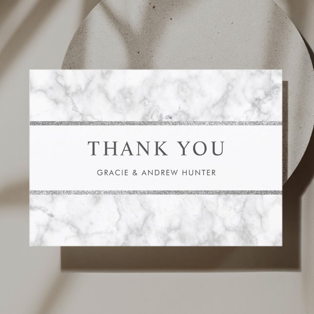 Modern White Marble Silver Glitter Thank You Card (Creator Uploaded)